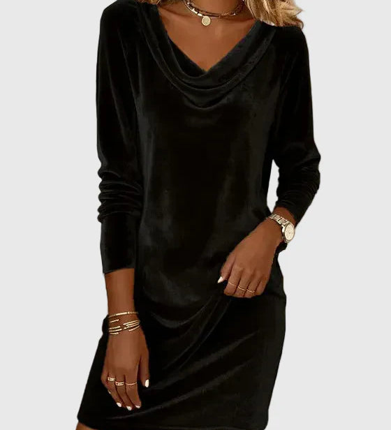 Zsófia | Eleganta zila zamšādas kleita