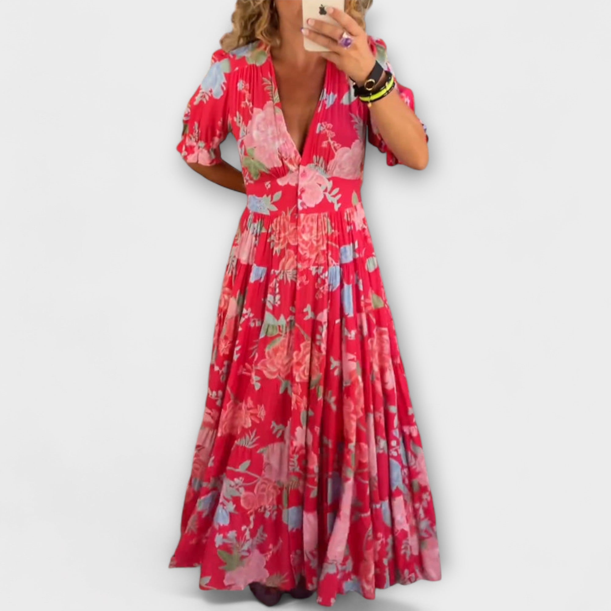 Catrisa | Puķu kleita ar V veida kakla izgriezumu un kabatām