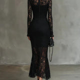 Elmont | Augsta kakla izgriezuma mežģīņu maksi kleita