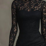 Elmont | Augsta kakla izgriezuma mežģīņu maksi kleita