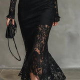 Elmont | Augsta kakla izgriezuma mežģīņu maksi kleita