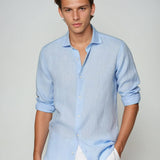 Estera | Gaiši zils lina krekls elegants