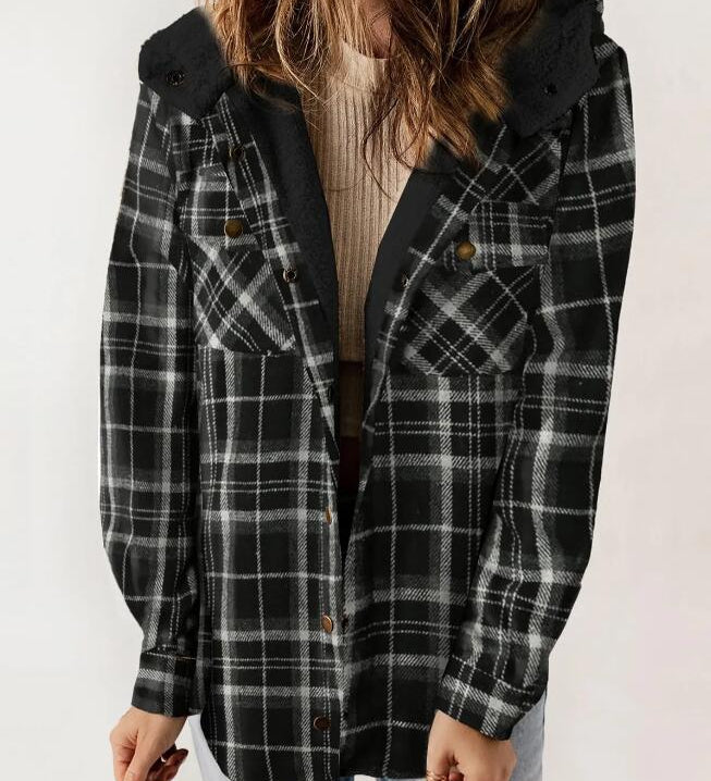 Amelia | Sieviešu rūtaina flaneļa jaka ar kapuci