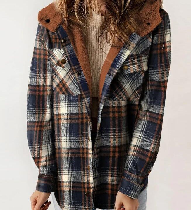 Amelia | Sieviešu rūtaina flaneļa jaka ar kapuci