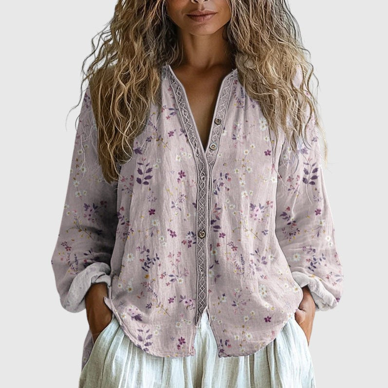 Ambre | Elegants sieviešu krekls ar lapu rakstu