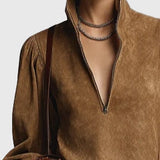 Florence | Zamšādas mini kleita ar augstu kakla izgriezumu