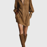 Florence | Zamšādas mini kleita ar augstu kakla izgriezumu