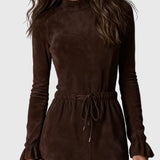 Adelina | Zamšādas midi kleita ar saitēm jostasvietā