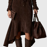 Adelina | Zamšādas midi kleita ar saitēm jostasvietā