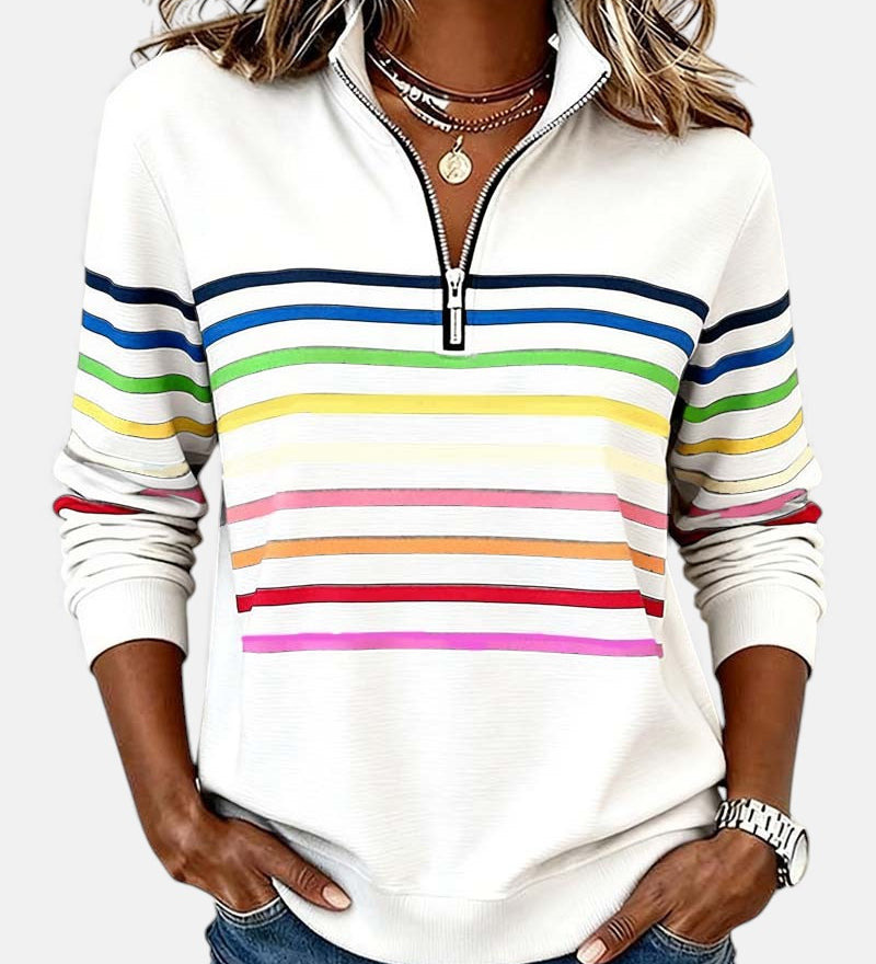 Vīne | Varavīksnes svītrains džemperis ar rāvējslēdzēju