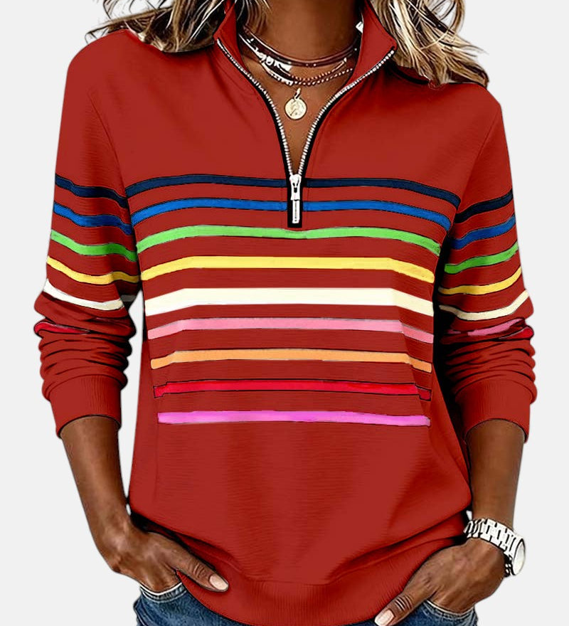 Vīne | Varavīksnes svītrains džemperis ar rāvējslēdzēju