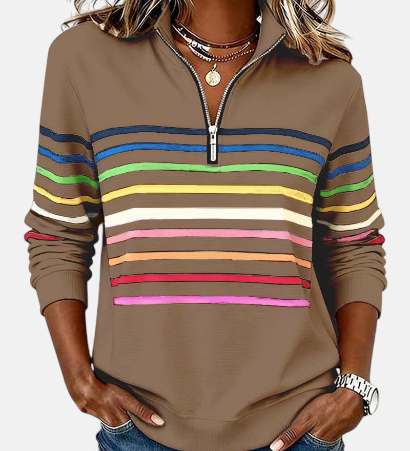 Vīne | Varavīksnes svītrains džemperis ar rāvējslēdzēju