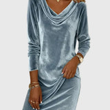 Zsófia | Eleganta zila zamšādas kleita